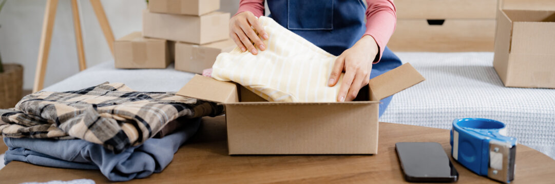 Small business owner packing in the cardbox&nbsp;preparing parcel for delivery online selling&nbsp;sell Online on the Internet from home