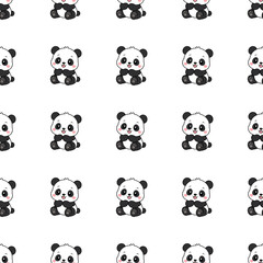 Cute cartoon baby panda grid seamless pattern background, happy giant panda repeating tile print  © เหนือ เมฆ