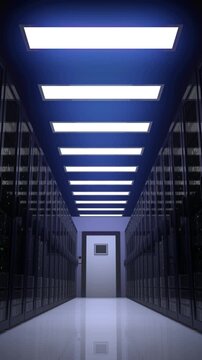 Server room with lights gradually turning on, 
