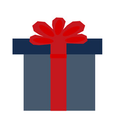 Minimalist  illustration of a dark blue gift box wrapped with a contrasting bright red ribbon and fluffy bow, isolated on a white background. This clean flat icon design is perfect for holiday b © Elena Melenay