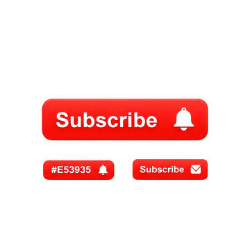 Red subscribe button set isolated on transparent layer