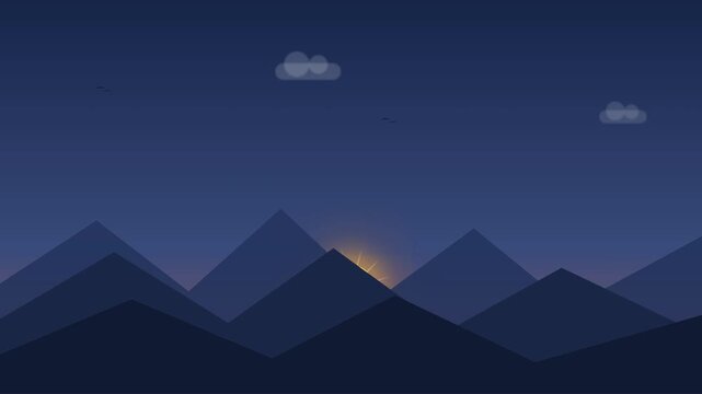 Motion of Mountain Range at Sunset with Moving Clouds and Sun Rising in the Sky.