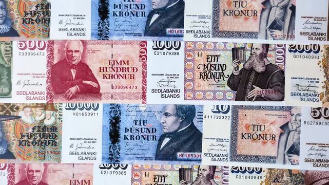 Iceland, Icelandic paper banknotes krona for settlements and financial transactions. Icelandic krona