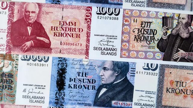 Iceland, Icelandic paper banknotes krona for settlements and financial transactions. Icelandic krona