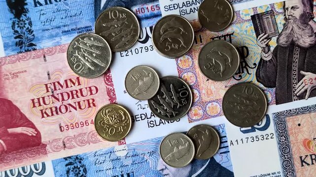 Iceland, Icelandic paper banknotes krona for settlements and financial transactions. Icelandic krona