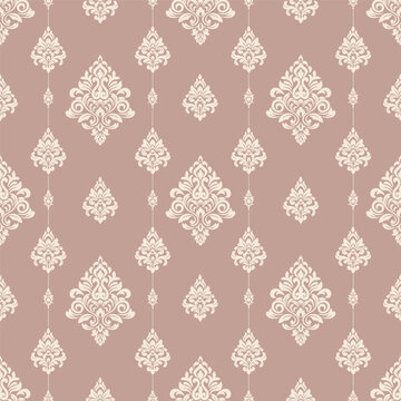Antique Damask Floral Pattern in Green and Cream Vintage Baroque Wallpaper Textile Background.