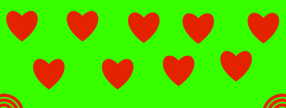 Heart pattern banner with brown icons over vibrant lime background for romantic greeting cards and festive decorations.