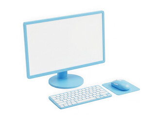 Fototapeta premium Light blue computer monitor with keyboard and mouse on a desk set isolated on transparent background