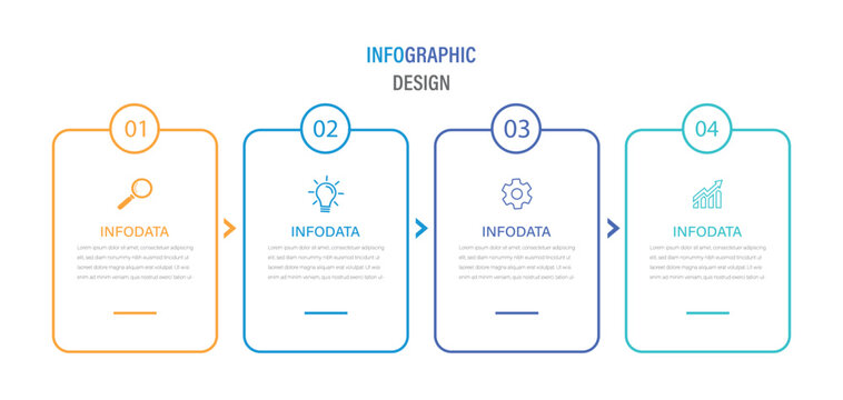 Business infographic thin line process with rectangle template design with icons. Vector linear elements for presentation.  