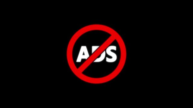 No ADS warning symbol with red prohibition circle and slash over white ADS lettering, automotive safety concept, anti-lock braking system restriction icon on black background.