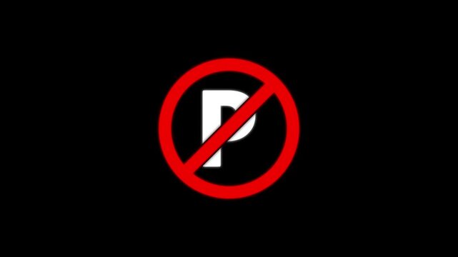 No Parking warning symbol with red prohibition circle , automotive safety concept, anti-lock braking system restriction icon on black background.