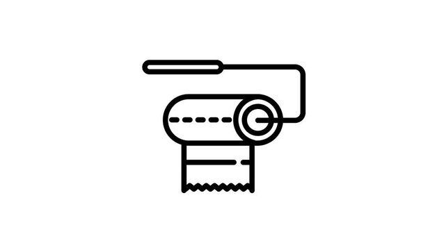 Abstract Black receipt printer icon with glowing outline and paper roll, digital cash register interface, modern technology symbol on black background,  