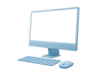Fototapeta premium Light blue computer monitor with keyboard and mouse on desk workspace isolated on transparent background