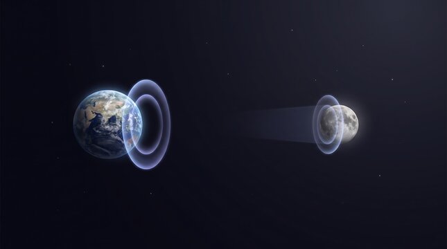 Earth and Moon Communication Delay Illustration, Depicting Signal Propagation and Time Lag