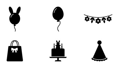 Naklejka premium Birthday Party Icons Set, Celebration Vector Graphics, Festive Elements Collection, Holiday Symbols Pack