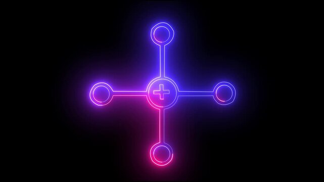 Glowing neon rainbow color Molecule model or structure of the substance animation.neon molecule icon Structure animation and chemical compound pictogram 