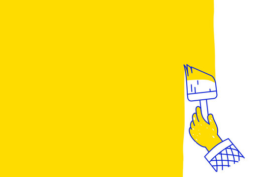 Hand holding a paint brush in minimal linear style. Hand icon