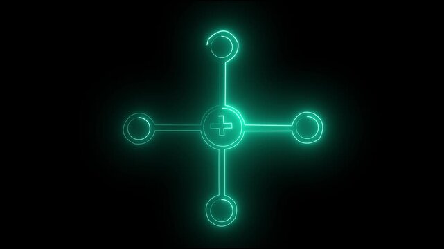 Glowing neon rainbow color Molecule model or structure of the substance animation.neon molecule icon Structure animation and chemical compound pictogram 