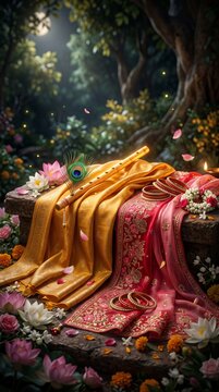Eternal Radha Krishna Love Represented Through Sacred Indian Symbols