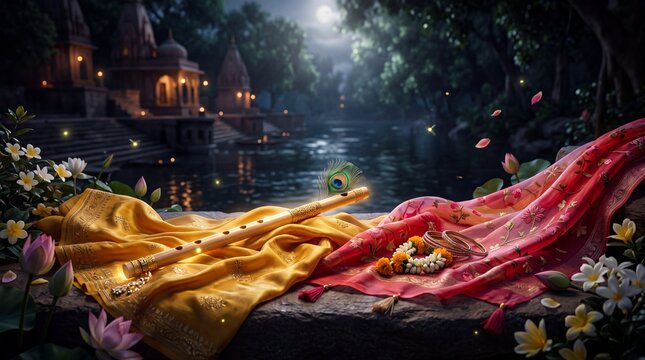 Eternal Radha Krishna Love Represented Through Sacred Indian Symbols
