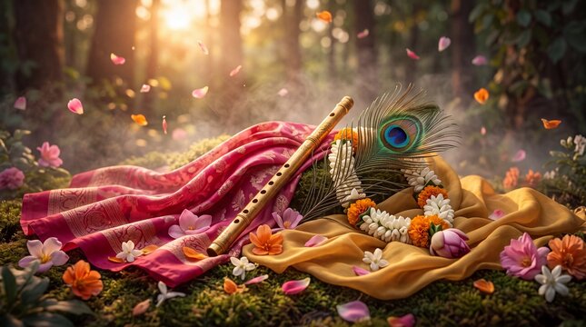 Eternal Radha Krishna Love Represented Through Sacred Indian Symbols