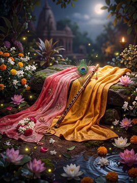 Eternal Radha Krishna Love Represented Through Sacred Indian Symbols