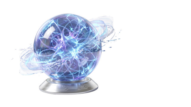 Glowing blue crystal ball with magic energy sparks
