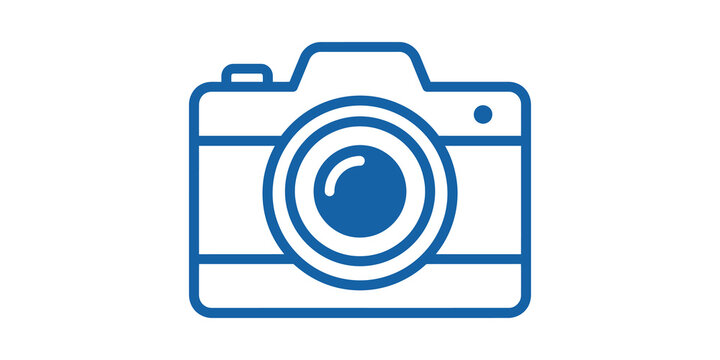 Camera line icon in blue isolated on transparent background.