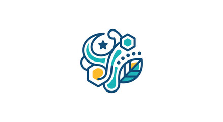 Naklejka premium Abstract nature icon with leaf moon and hexagons.