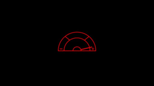 Animated white color dial indicator icon. Measure tool scale with arrow line animation. on a black background. 