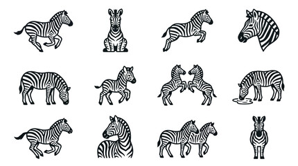 Naklejka premium Collection of black and white zebra character illustrations
