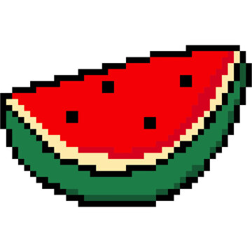 Vintage 8 bit style watermelon slice boat pixel art icon for cute kawaii healthy food design svg icon