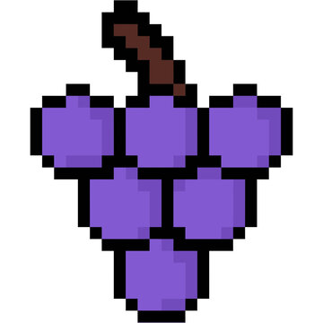 Minimalist pixel art purple grapes illustration for retro 90s summer fruit graphic element svg icon