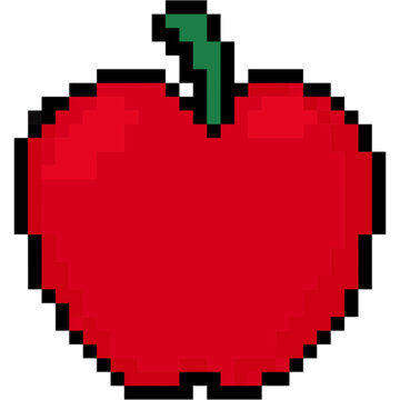 Cute pixel art red apple sticker for vintage 8 bit aesthetic healthy food design asset svg icon