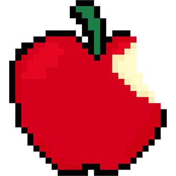 Retro 8 bit pixel art bitten red apple icon for nostalgic 90s game graphic design element svg icon