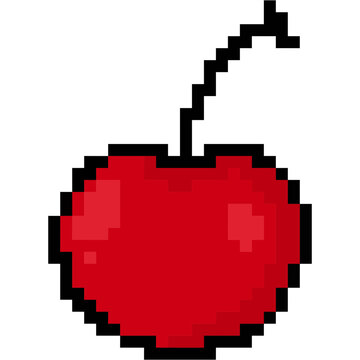 Nostalgic 8 bit game style pixel art red cherry graphic element for vintage summer design svg icon