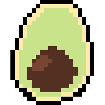 Minimalist pixel art avocado half illustration for retro 90s summer fruit graphic element svg icon
