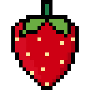 Vintage 8 bit style red strawberry pixel art icon for cute kawaii healthy food design svg icon