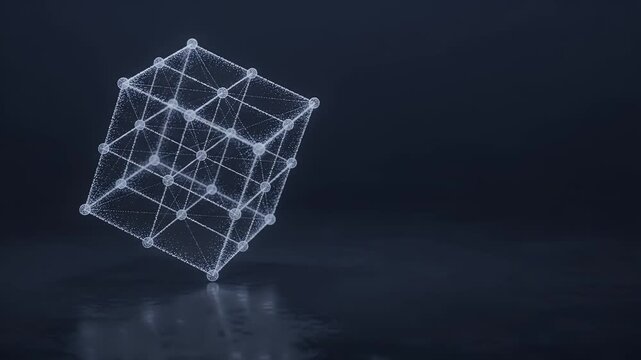 Data, technology and cube with digital network for blockchain, internet connectivity and future systems. Abstract, structure and science with matrix, cyberspace and high tech for innovation ideas.