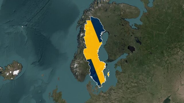 Sweden Map Animation on Topographic Globe with National Flag