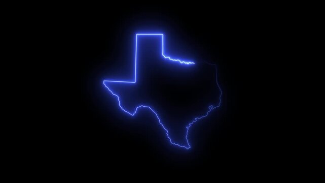 Glowing neon texas state map outline animation on black background