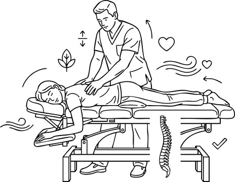 Chiropractic back massage and spinal alignment therapy vector illustration