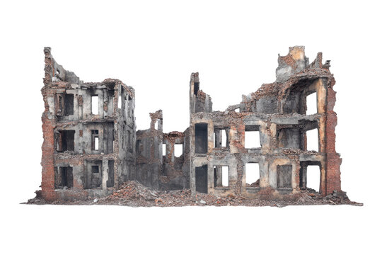 Abandoned Ruined Multi Story Brick Building With Collapsed Walls And Exposed Interiors ruins destroyed
