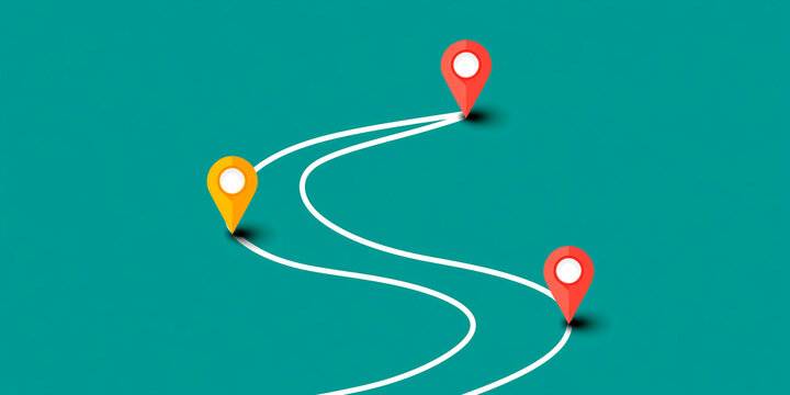 Path with checkpoints shows steps in a business roadmap for customer journey or project milestones