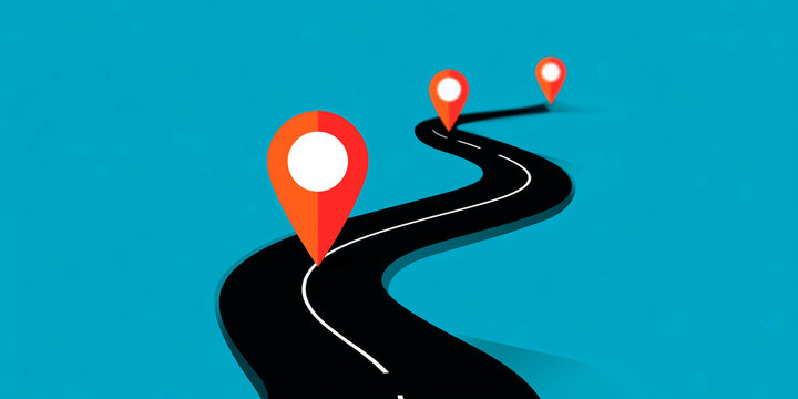 Path with checkpoints shows steps in a business roadmap for customer journey or project milestones