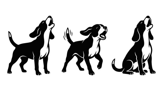 Howling and barking beagle dog vector set isolated on transparent background