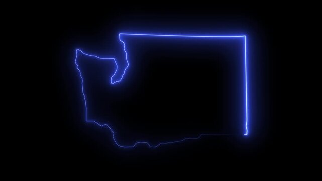 Glowing neon outline of washington state map on black background