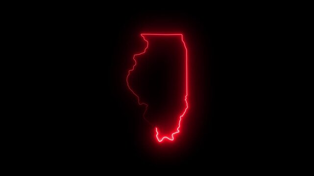 Illinois state map outline with glowing red neon light effect on black background