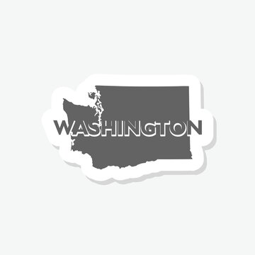 Washington map sign sticker isolated on gray background