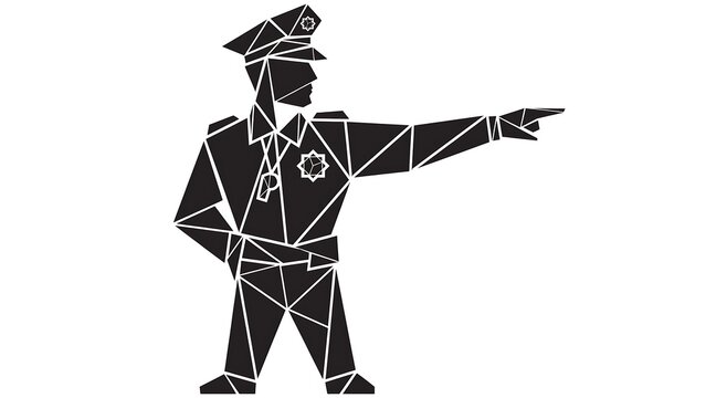 Geometric police officer silhouette white background.
